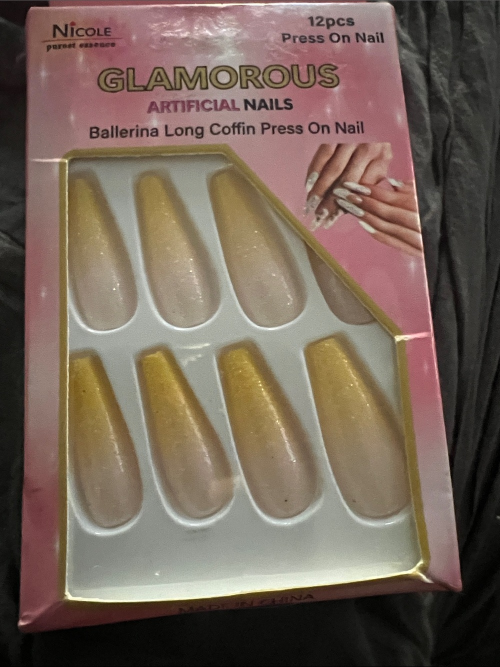 Nicole Gold Ombre Ballerina Long Coffin Press-On Nails